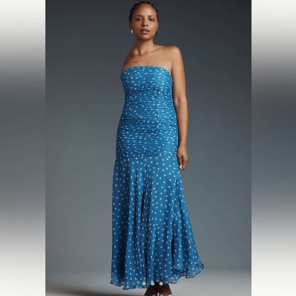 NWT Rixo Strapless Drop Waist Polka Dot Maxi Dress